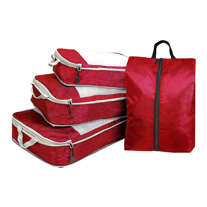 赤い防水圧縮 4 個旅行アクセサリー オーガナイザー荷物キューブ バッグ パッキング キューブ服