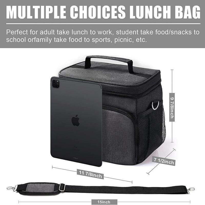 ハンドルが付いている黒い耐久の子供の学校のクーラーの昼食袋の絶縁された箱の注文のロゴの熱オルガナイザー