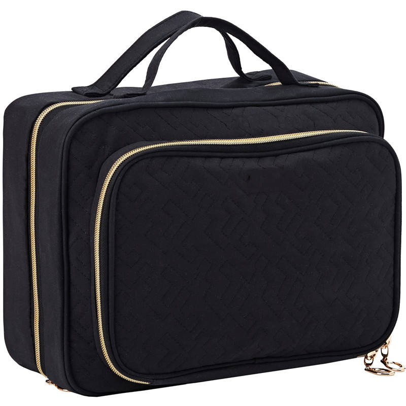 黒く大きい注文ポリエステル化粧品は旅行のための明確な容器が付いている袋及び場合を作ります