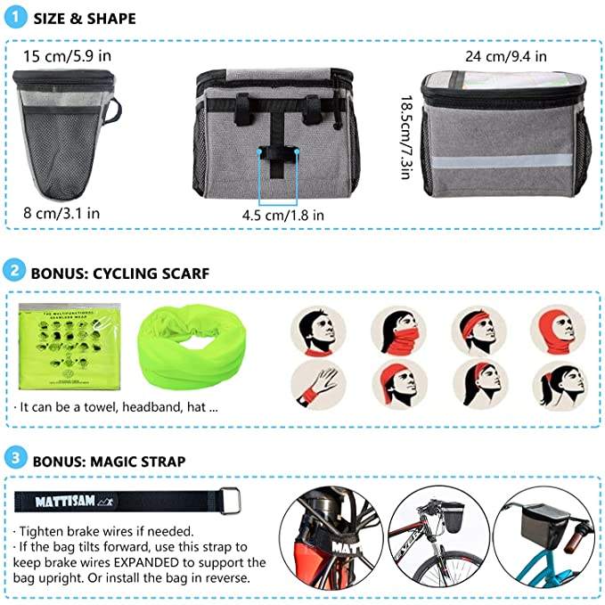 防水バイクバスケット断熱サーマルクーラーバッグ、バイク電話マウント付きバイクハンドルバーバッグ