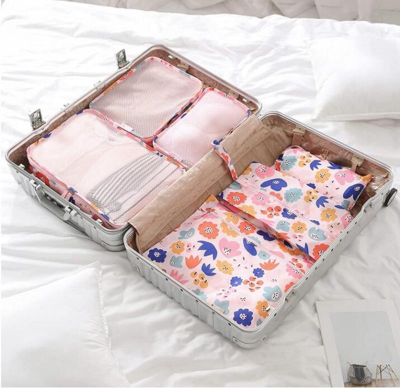 6 個旅行パッキングキューブ圧縮防水荷物衣服衣類包装オーガナイザースーツケース