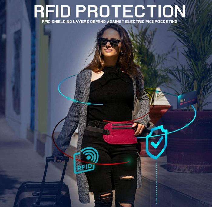 卸売RFIDベルトバッグランニング携帯電話ホルダーマンフィットネスウエストバッグ、イヤホンホール付き