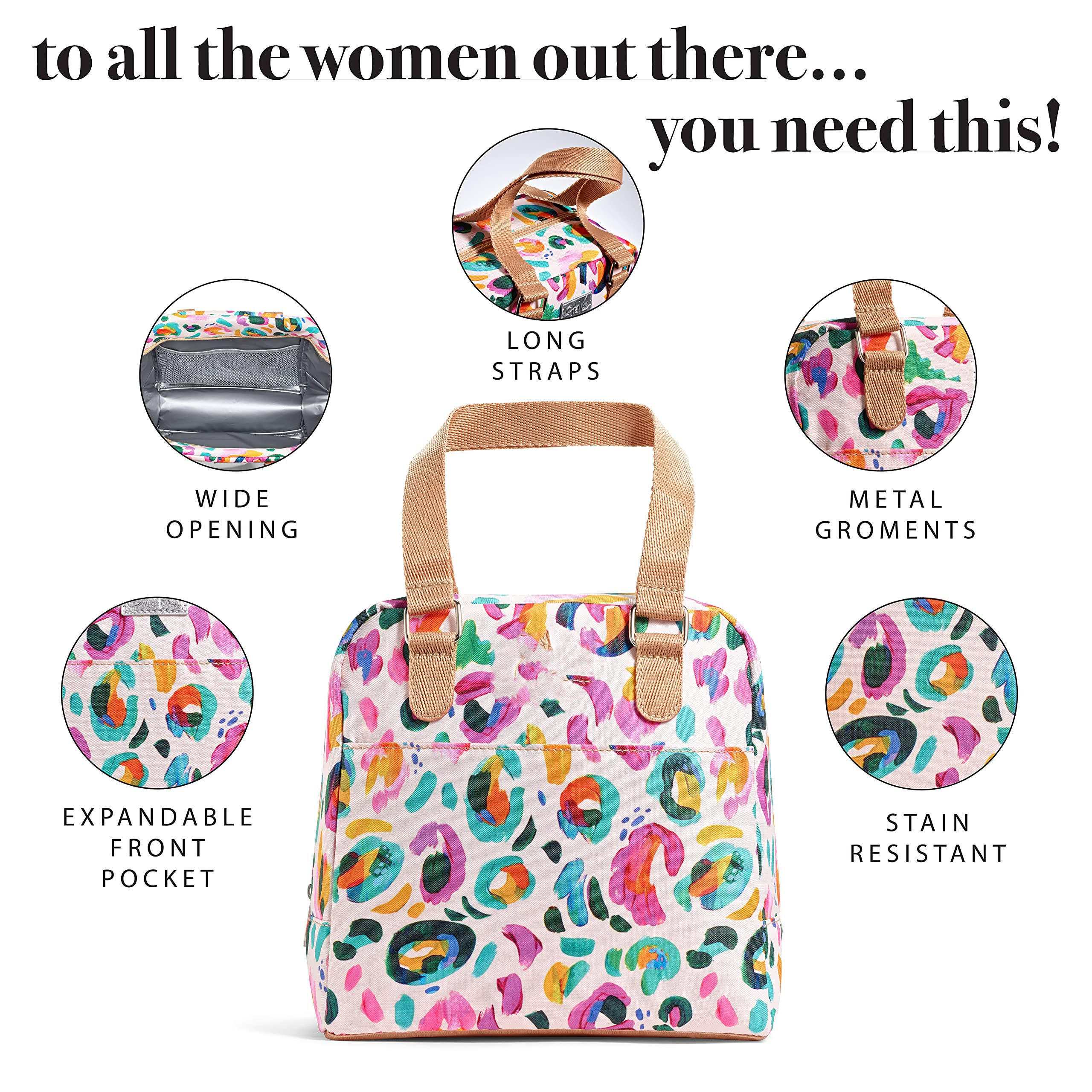 卸売ラベル 断熱クーラー ランチバッグ 女性用 2つの食品容器付き 再利用可能なランチボックス 仕事、学校、ビーチ用