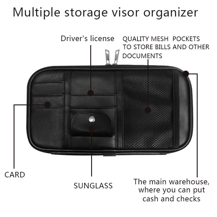 カースペースハンギングカード電話収納ポーチPUレザーカーサンバイザーオーガナイザーバッグ